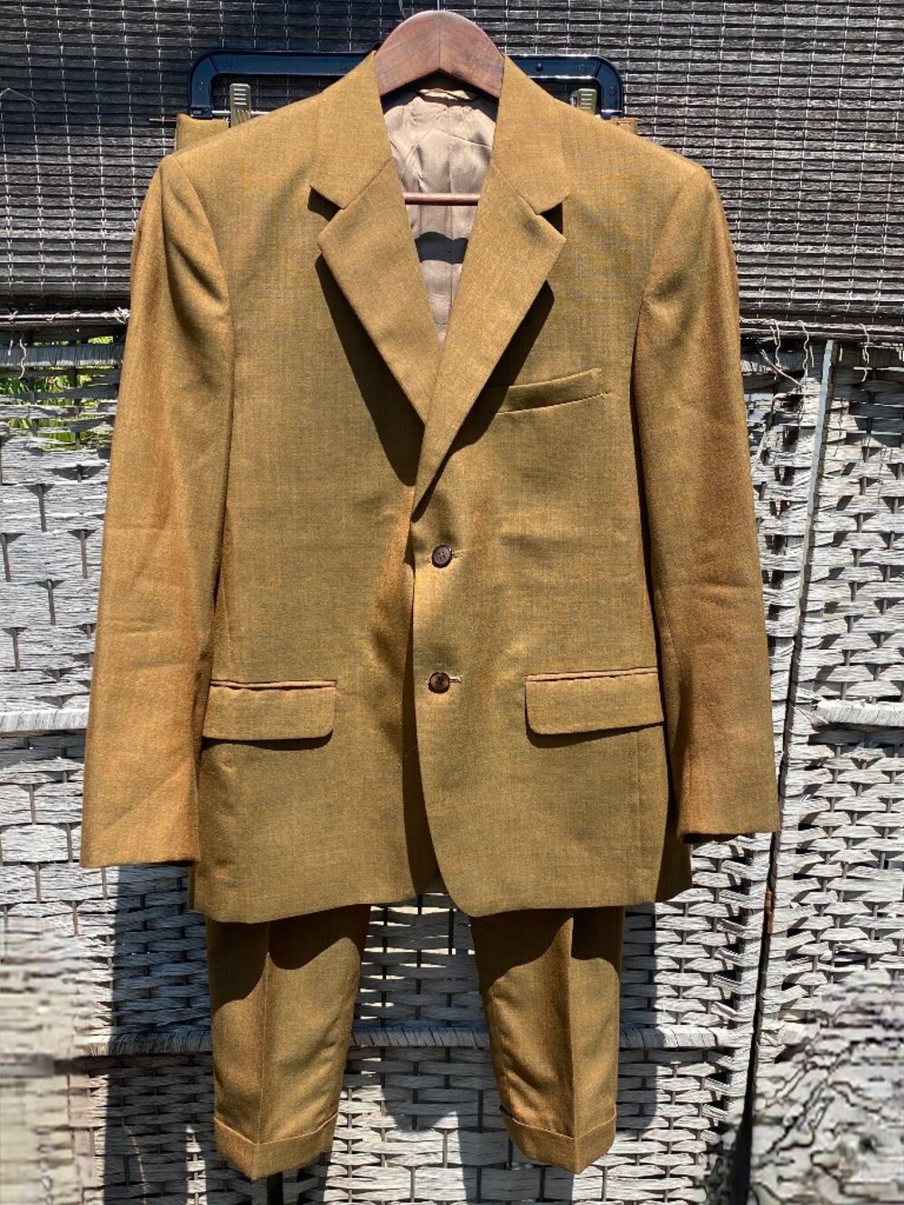 50s Two Piece Bespoke Suit Gold Alexandre Iridescent Mod England Vintage 38S